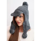 Kesi Womens winter hat with wool, visor and pom poms K475 graphite
