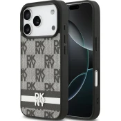 DKNY PU Usnjen Karo Vzorec in Črte Zadnji Pokrov za iPhone 17 Pro Black