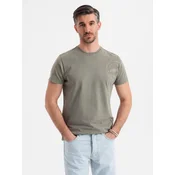 Ombre Mens military-style printed cotton T-shirt - light olive