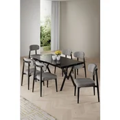 Hanah Home trpezarijski set Zerra, sto i 6 stolica, ploca u dekoru crnog mermera, siva tkanina Babyface