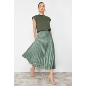 Trendyol Mint Pleated Maxi Knitted Skirt