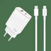 Jellico C107 hišni polnilec GaN QC / PD 45W vhod USB A in Type C s kablom Lightning - Original (EU Blister) - bel