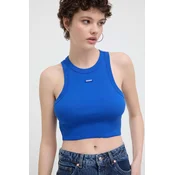 HUGO Blue crop top ženski bombažen z elastanom Baby Tank_B
