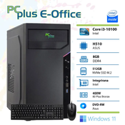 PCPLUS e-Office i3-10100 8GB 512GB NVMe SSD Windows 11 Home namizni računalnik + miška in tipkovnica