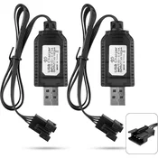 2 kosa univerzalnega USB polnilca za LiPo baterije 7.4V 2S – 4PIN SM-4P | Združljivo z RC avtomobili, droni in čolni | Zaščita pred prenapolnjenjem, indikator polnjenja, črna