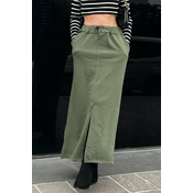Madmext Womens Khaki Green Midi Skirt with a Slit Detail