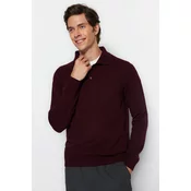 Trendyol Burgundy Slim Fit Polo Collar Buttoned Smart Knitwear Sweater