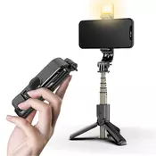 Selfie stick Techsuit L10s z Bluetooth daljincem, stabilnim stojalom in LED lučko - črn