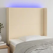 Vidaxl vidaXL Vzglavje postelje z LED zaslonom, kremno, 93x16x118/128 cm, blago