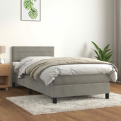 VIDAXL box spring krevet s madracem (baršunasti, 90x190cm), svjetlosivi