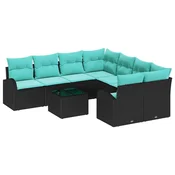 Set sofe s jastukom s pohranom 9 pcs Crna i Tirkizna poliratan