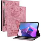 GS Ovitek za Lenovo Tab P12, vrtnica in metulji, svetlo roza