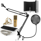 auna MIC-900G USB V5, kondenzatorski mikrofon, nosac mikrofona, apsorpcijski panel, pop filter, zlatna boja