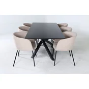 Venture Design Jedilna miza in stol Piazza in Berit, miza 76x180x90 cm, stol 55x78x55 cm, črna, bež