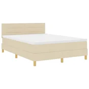 Vidaxl LED Box Spring Postelja z LED trakami krema 160 x 200 cm blago