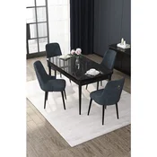 Hanah Home trpezarijski set Nex, sto na razvlacenje i 4 stolice, ploca u dekoru crnog mermera, antracit tkanina Babyface