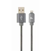 Gembird Polnilni kabel Lightning 8-pin (M) do USB 2.0 (M), vrhunski, s kovinsko pletenico, 1 m, siv
