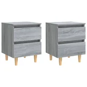 Vidaxl Nočna omarica z lesenimi nogami 2 kosa siva sonoma 40x35x50 cm