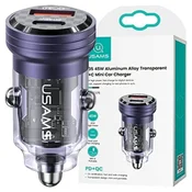 USAMS Avtomobilski polnilnik USAMS C35 USB+USB-C 45WFast Charge vijoličen/vijoličen CC175CC02 (US-CC175)