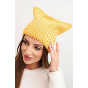 Kesi Womens winter hat with wool in a cat style made of ribbed knit K419 yellow