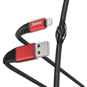 HAMA Extreme polnilni kabel, USB-A - Lightning, 1,5 m, najlon, za iPhone, črno/rdeč