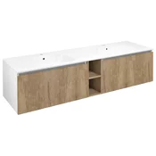 LOREA omarica z dvojnim umivalnikom 181x46x51,5cm (80+20+80cm), hrast alabama/bela mat - Rjava - 181x46x51,5 cm - Sapho - LOREA - 24 - MDF/laminat - 1810 - 460 - 515 - 14