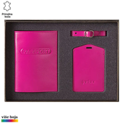 Princ Leather Poklon set za putovanje, Tag za kofer i futrola za pasoš, Roze