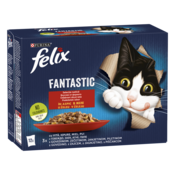 FELIX Fantastic Odabrani okusi sela u želeu, potpuna hrana za kucne ljubimce, za odrasle macke, mokra hrana s govedinom, zecetinom, janjetinom i piletinom u želeu, 12x85g