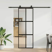 vidaXL vidaXL Drsna vrata z opremo črna 76x205 cm kaljeno steklo, (21749557)