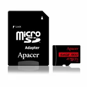 APACER microSD XC 64GB spominska kartica U1 R100 Class 10 AP64GMCSX10UB-R