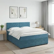 vidaXL Postelja boxspring z vzmetnico Temno modra 140 x 200 cm Žamet