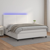 Greatstore Box spring postelja z vzmetnico LED bela 180x200 cm