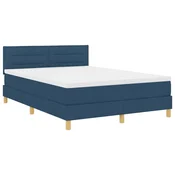 Vidaxl LED Box Spring Postelja z LED trakami Modra 160 x 200 cm blago