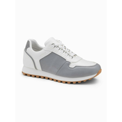 Ombre Patchwork mens shoes sneakers with combined materials - white and gray