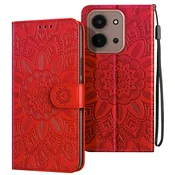 AVIZAR Denarnica etui za Redmi 15C z motivom mandale in držalom za kartice, Rdeča, (5000190101)
