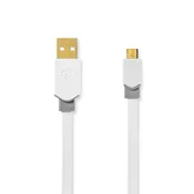 Nedis USB kabel | USB 2.0 | USB-A moški | USB Micro-B moški | 480 Mbps | Pozlačeno | 1,00 m | Stanovanje | PVC | Bela | Škatla z okencem