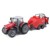 Bburago 10 cm Massey Ferguson 8740S + Baler Lifter Rood
