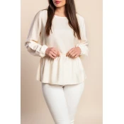 Plus size bluza z dolgimi rokavi, krem