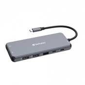 VERBATIM Vozlišče USB-C Pro Multiport 14 priključkov, 5x USB-A, 2x USB-C, 2x HDMI, 1xVGA, RJ45, 3,5mm Jack audio, microSD/SD, siva
