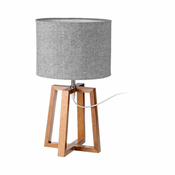 Siva/rjava namizna svetilka iz masivnega lesa s tekstilnim senčnikom (višina 44 cm) – Casa Selección