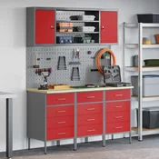 vidaXL vidaXL 7-delni set delovne mize rdeča jeklo, (22047484)