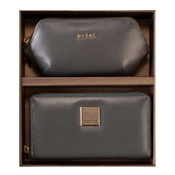Princ Leather Ženski poklon set novcanik i neseser, Sivi