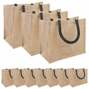 vidaXL Jutene torbe 10 pcs Naravna in črna 26 x 22 x 14 cm