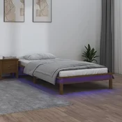shumee vidaXL Posteljni okvir z LED svetilko medeno rjave barve 90x200 cm masiven les