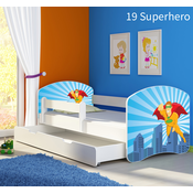 Dječji krevet ACMA s motivom, bočna bijela + ladica 160x80 cm - 19 Superhero
