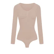 cfab Oblikovanje postave Bodysuit Sculpting Shapewear Longsleeve mit String bež