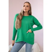 Sweater with front pockets in light green color