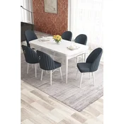 Hanah Home trpezarijski set Elf, sto na razvlacenje i 6 stolica, bela ploca, antracit tkanina Babyface