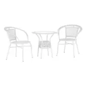 eoshop Vrtni ratan set 1+2 JENAR, bel, miza s kaljenim steklom, 2 stola