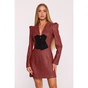 Made Of Emotion Womans Long-sleeved mini dress with a chiffon bow - maroon